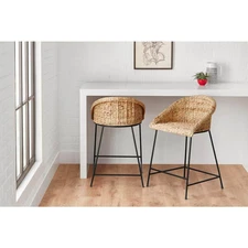 StyleWell Counter Stool with Low Back Comfortably Woven Seat Natural Hyacinth