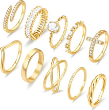 10 PCS 14K Gold Plated Rings Set for Women, Dainty Gold Knuckle Ring Non Tarnish