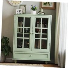 Buffet Cabinet with Drawers,Glass Door Sideboard Buffet Storage Mint Green