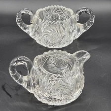 ENDS SOON!  American Brilliant Period Cut Glass Creamer & Sugar  VINTAGE