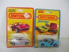 Matchbox Lesney Superfast SF21 Renault- silver & VIII Black Widow, blistercards