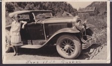 1929 Buick Roadster Gal Posing Vt Plate 25-35 Taken Quebec Vernacular Photo