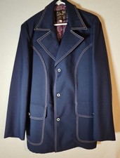 Vintage 1970's Sears Sportswear Navy Blue Men's Blazer-Size 40R-Geometric Lining