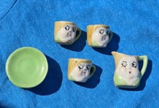 Antique 1920s Vintage Googlie Googly Kewpie Doll Face Miniature 8pc Tea Set