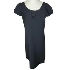 Ann Taylor LOFT Petites Size 2 Black Sheath Dress Lined Flounce Front Neck
