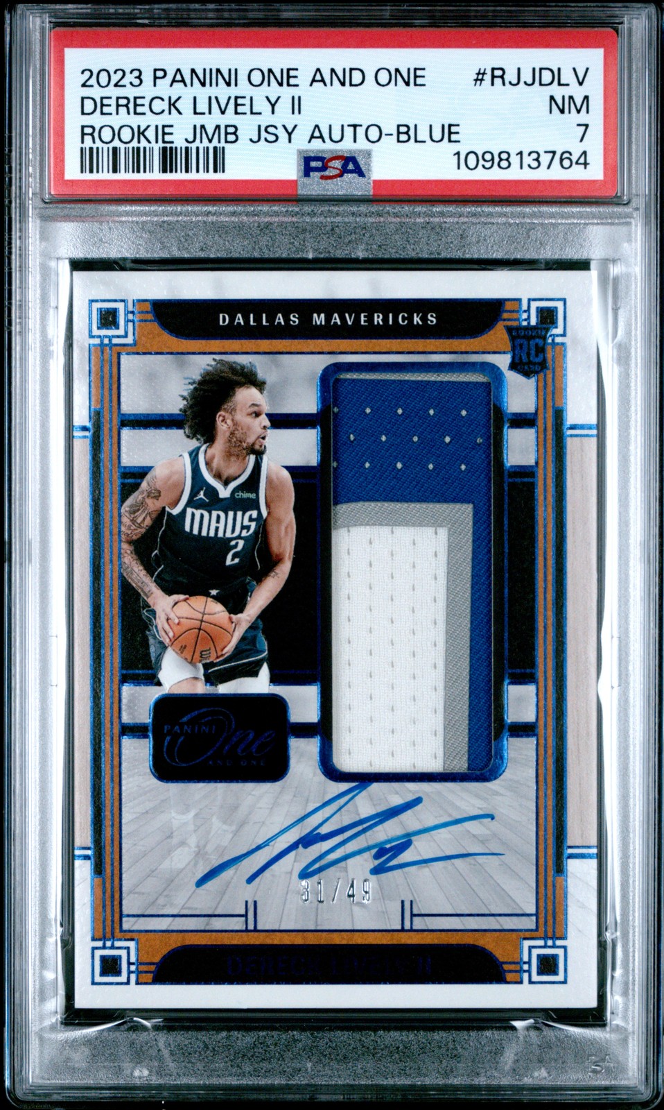 2023 PANINI ONE & ONE ROOKIE JUMBO JERSEY AUTO DERECK LIVELY II RC 31/49 PSA 7