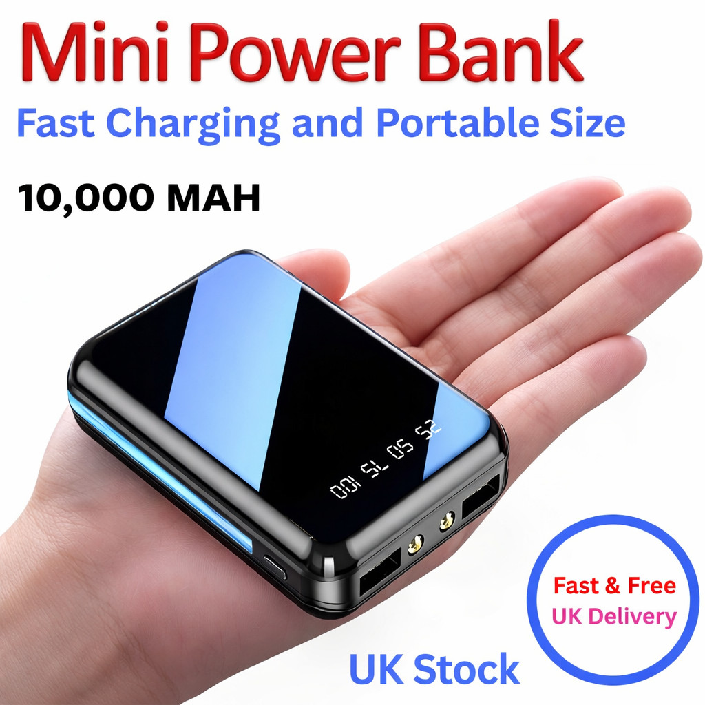 10,000mah Mini Power Bank Portable Fast Charging Compact Phone Charger USB UK