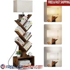 Vertical Bookshelf W/ Adjustable Lamp Tree Design 6 Tier Storage Organizer New