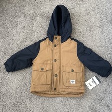 OshKosh B'gosh 4-in-1 Jacket Tan Navy Hooded Insulated Size 24M