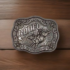 Championship Rodeo Belt Buckle Silver Plated Western Cowboy Bull Riding USA