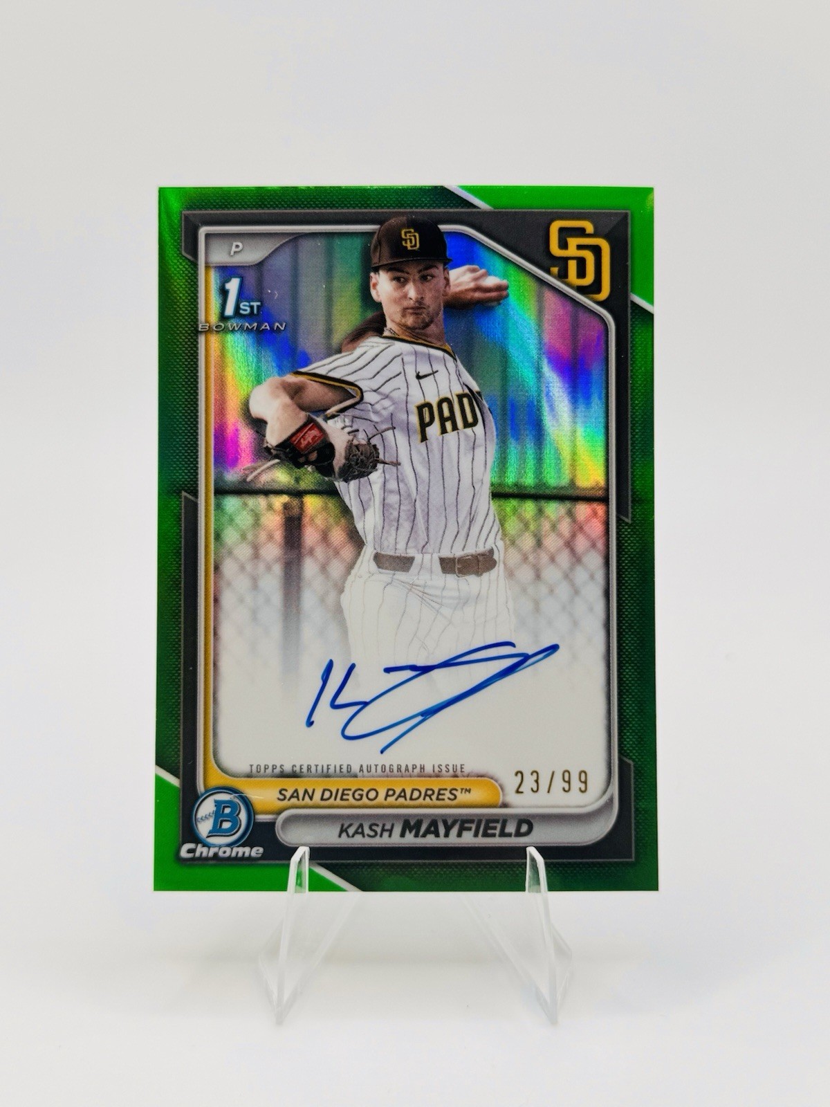 2024 1st Bowman Draft Chrome Green Ref Kash Mayfield Auto /99 RC