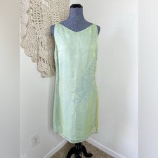 Express Y2K Deadstock Light Green Silk Embroidered Mini Dress Size Large