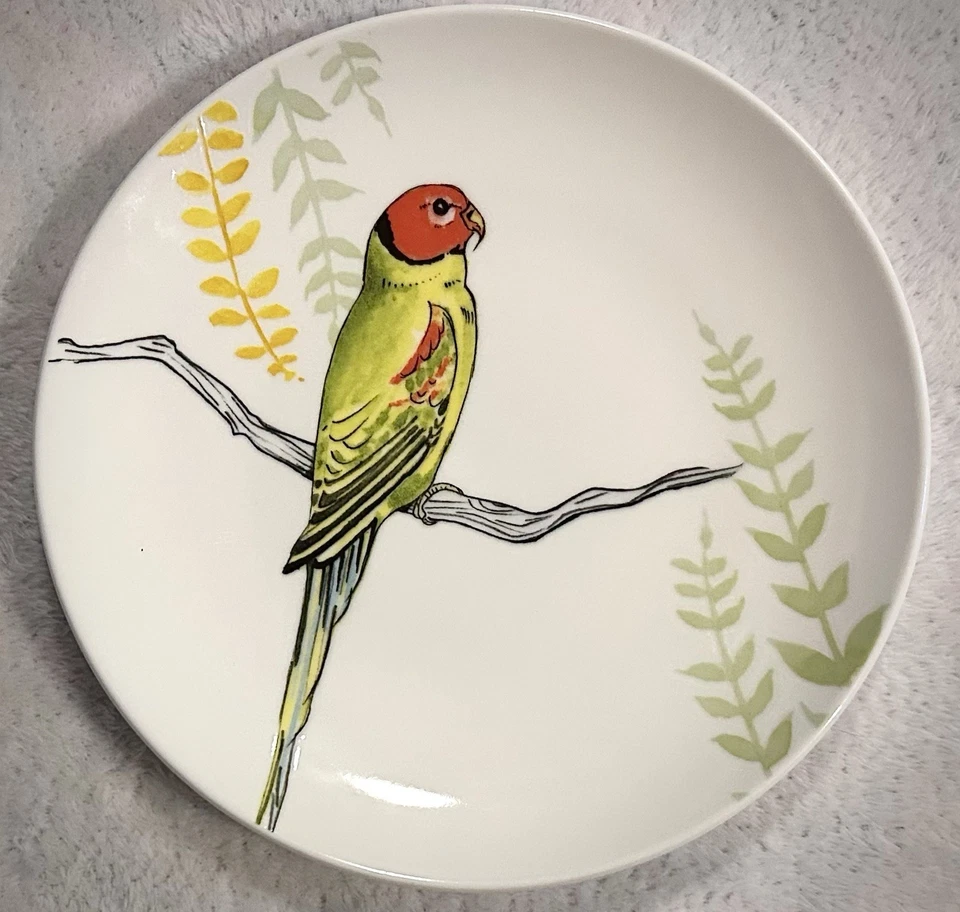 ¡HERMOSO par de platos de periquito de 8,25""! Grace For Anthropologie! BUDGIE! ¡PÁJAROS! Foto 3 de 4