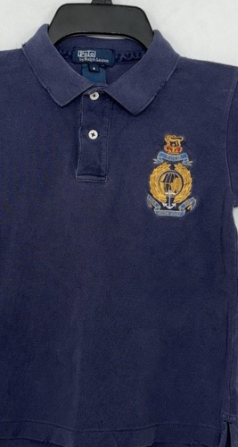 Vintage Polo Ralph Lauren Boys Shirt Polo Nautical Crest Blue Youth Size 6 Beach