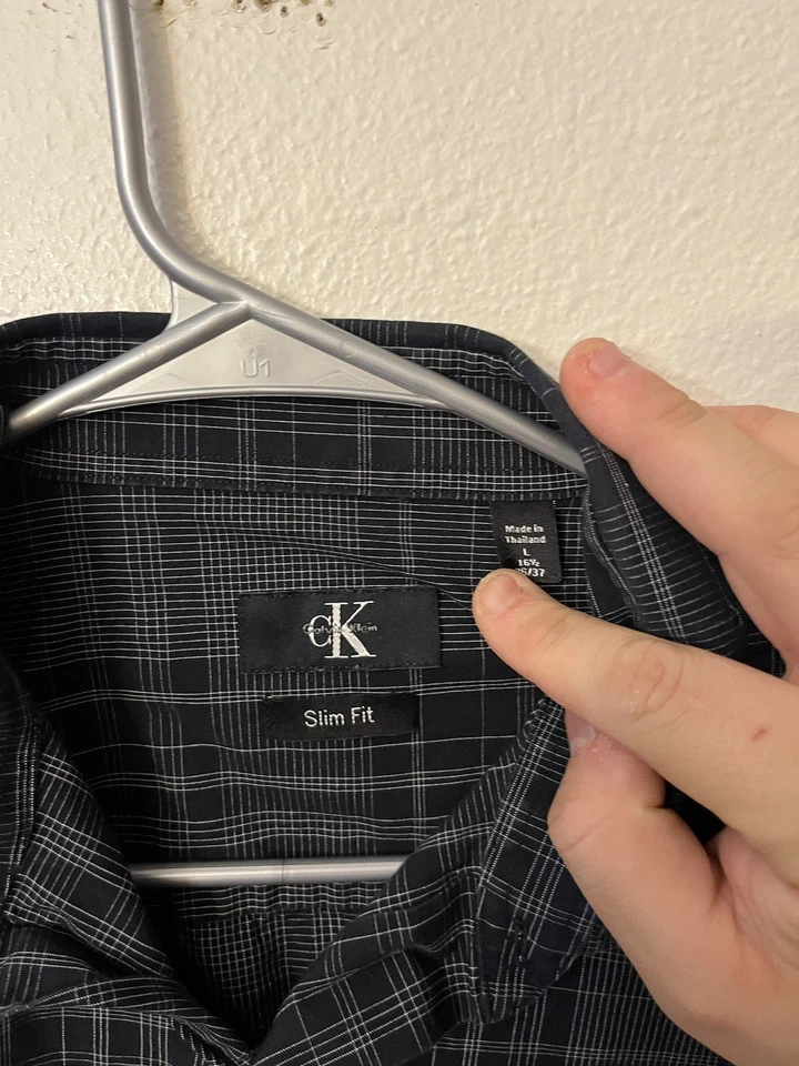 Calvin Klein Shirt Slim Fit Large Black Plaid Button. Shirt Men’s - Image 3 of 4