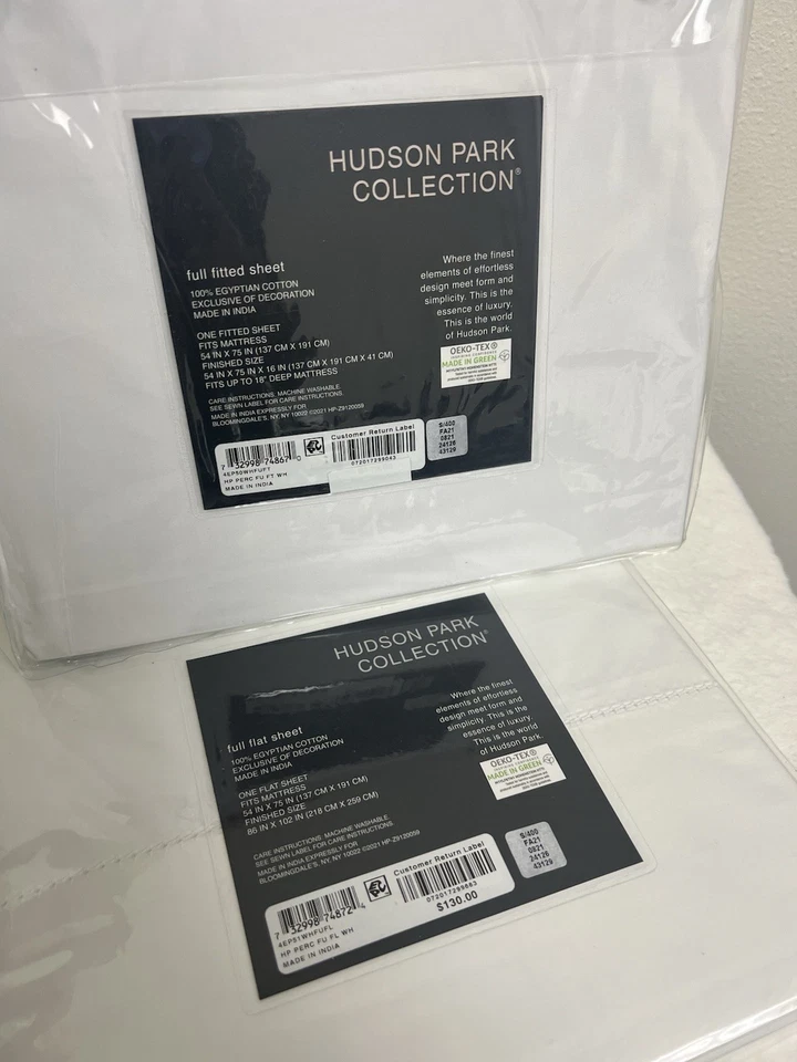 Hudson Park Classic Linens Cotton Percale FULL Fitted + Flat Sheet White New - Image 4 of 4