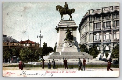 Vintage Milano Italy Garibaldi Monument Postcard Postmarked 1909 London