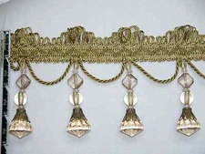 4" Exquisite Tassel Fringe Bead Trim Olive Gold Per Yard