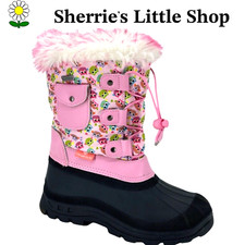 Dream Pairs Little Kid Pink Owl Insulated Waterproof Snow Boots size 2