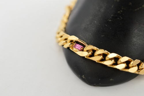 Vintage Chain Bracelet Gold Cuban Purple Rhinestone Crystal Baguette 1980s Bin6 - Picture 7 of 12