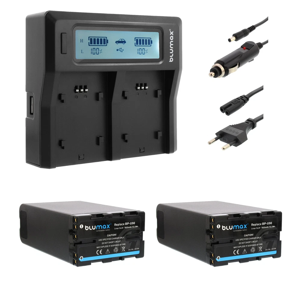 BLUMAX 2x Batería + Cargador para Sony BP-U90 BP-U30 BP-U60 BP-U95 7800 mAh (14,4V)