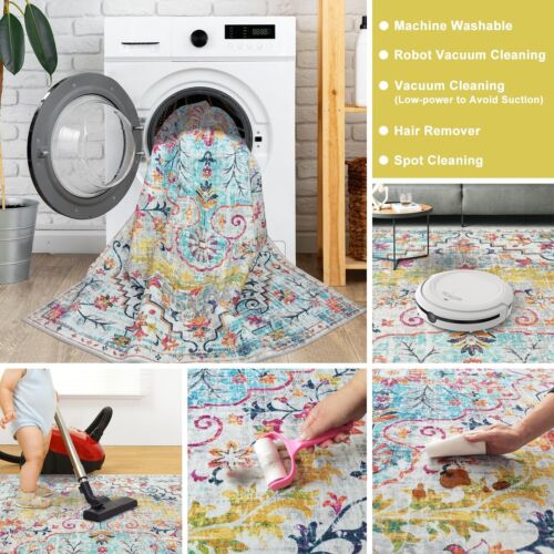 Mandala Area Rug - Machine Washable, Stain Resistant Colorful Design - Picture 4 of 20