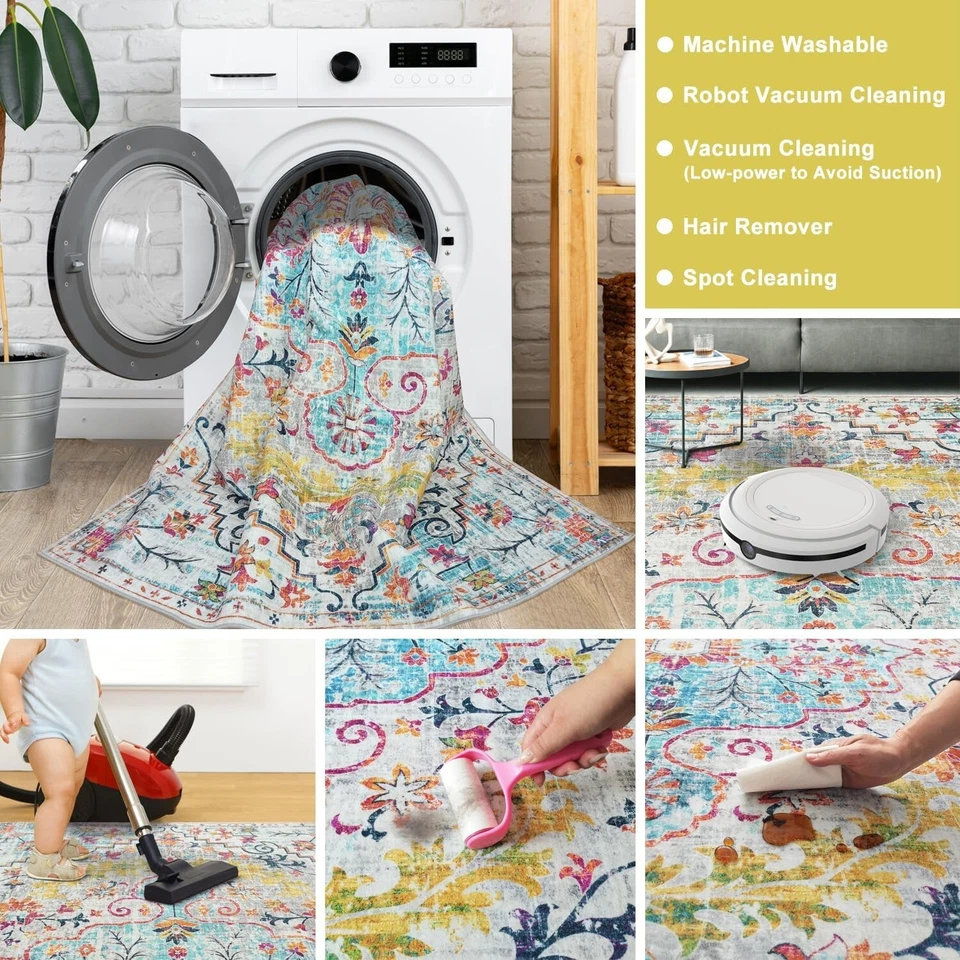 Alfombra Mandala - Lavable a Máquina, Diseño Colorido Resistente a Manchas Foto 4 de 4