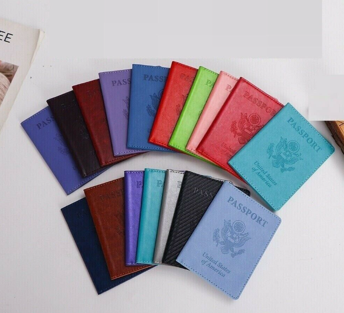 RFID-Blocking PU Passport Vaccine Card Holder Travel Wallet Case Cover US-image