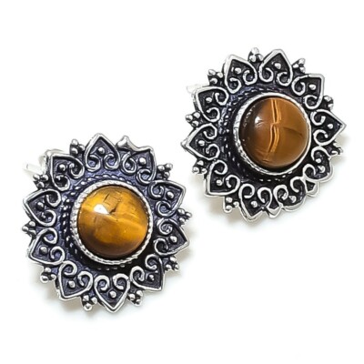 Tigerauge Edelstein 925 Sterlingsilber Schmuck Ohrstecker Größe 0,75 Zoll