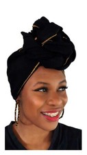 Black African Head Wrap with Gold Trim One size , scarf, 100 Cotton. DP3776H