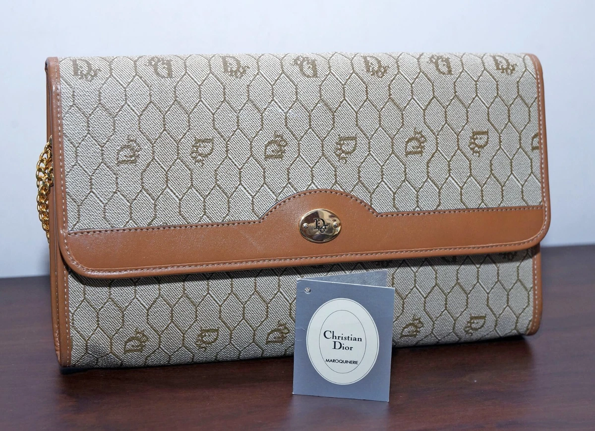 CHRISTIAN DIOR Vintage Clutch Logo Monogram Honeycomb Purse 80s W