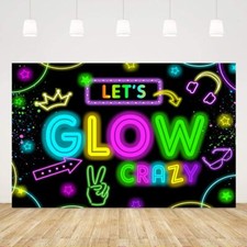 Glow Neon Birthday Party Backdrop Let's Glow Banner Photography Background