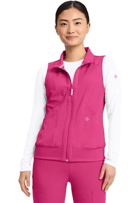 Med Couture Women's Scrubs 4-Pocket Zip Front Vest MC500 PKNO Pink Free Ship - Image 1 of 4