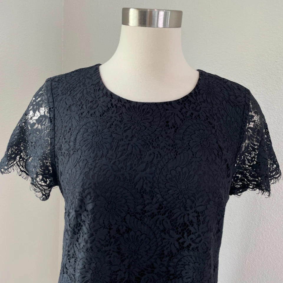 Minivestido Madewell para mujer 6 negro superpuesto de encaje manga corta Foto 4 de 4