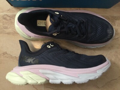 NIB $160 Hoka One Clifton Edge Outer Space Navy Blue Pink White Sneakers Women 5
