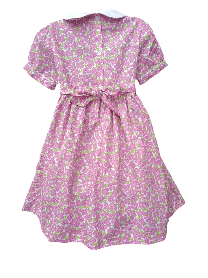 Robe smocks col blanc en coton imprimé fleur rose 1 an à 10 ans - Photo 4/4