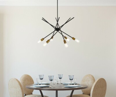 BLACK BRASS MID CENTURY MODERN SPUTNIK DINING ROOM KITCHEN PENDANT CHANDELIER 