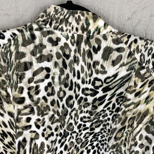 Chicos 2 Jacket Womens Large Cheetah Print 100% Linen Artsy Lagenlook Beach - Picture 15 of 18