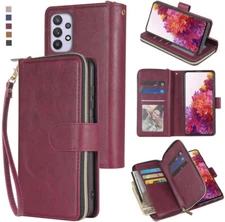 Samsung Galaxy A32 5G Wallet Case 9Card Zipper Slots Kickstand Flip Leather Case