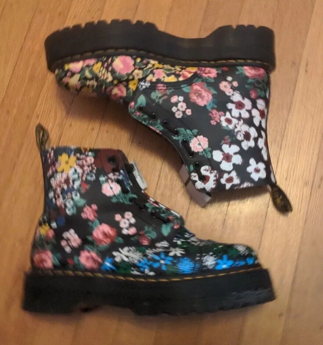 DR MARTENS BlacK SINCLAIR Floral Mashup Leather Platform DR MARTENS BlacK SINCLAIR Floral Mashup Leather Platform