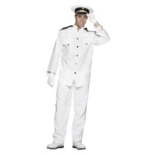 Captain Navy Sailor Costume Adult White Jacket Trousers Cap Gloves Top Gun Offic
