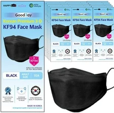 [12pcs] Happy Life , Good Day kf94 Black face mask Adult Size