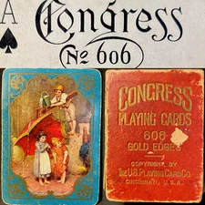 c1904 The Shower Low Grade Antique Playing Cards C606 Rare Poker Deck 52/52 Box