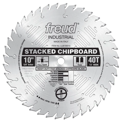Freud LU81M010: 10" x 40T Heavy Duty Stacked Chipboard Blade