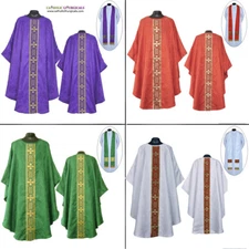 Set of 4 PURPLE, GREEN, RED & WHITE Gothic Chasuble & Stole Set, Gothic Vestment