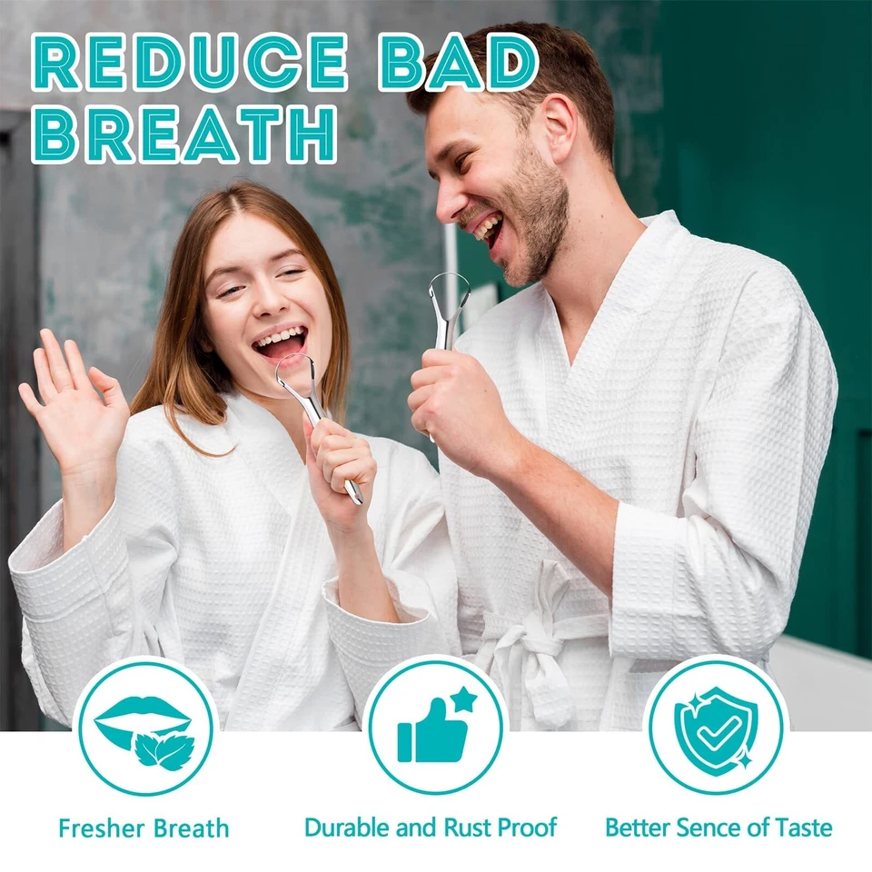 Paquete de 2 raspadores de lengua de acero inoxidable para adultos limpiador de lengua de metal TOPOKO Foto 3 de 4