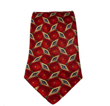 Jos. A. Bank Men's Silk Necktie Red with Rombi/Triangles Pattern Tie 58"