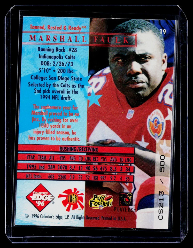 1996 Collector's Edge President's Reserve #19 Marshall Faulk (CS) /500 - Image 2 of 2
