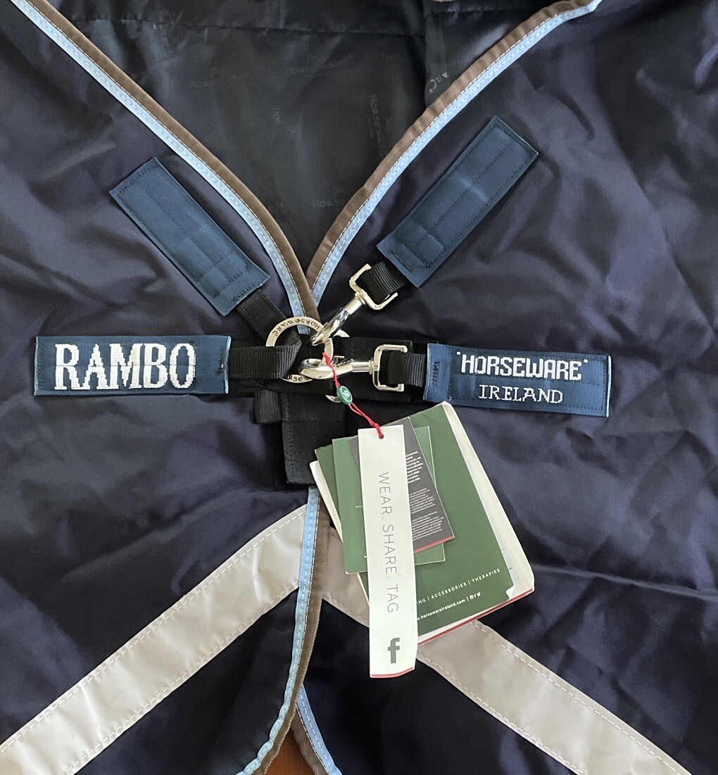Couverture Cheval Rambo Duo Tapis D'aiguillage RAMBO DUO - 6 Pieds 3 Pouces, 100 G, Bleu, Occasion Gromago Ex