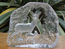 RARE MATS JOHANSSON LEAD CRYSTALGLASS SCULPTURE/PAPERWEIGHT DEER & FAWN